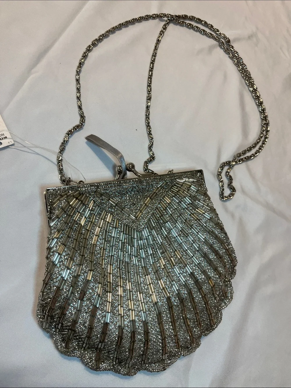 Apt. 9 Silver Beaded Shell-Style Evening Clutch with Chain